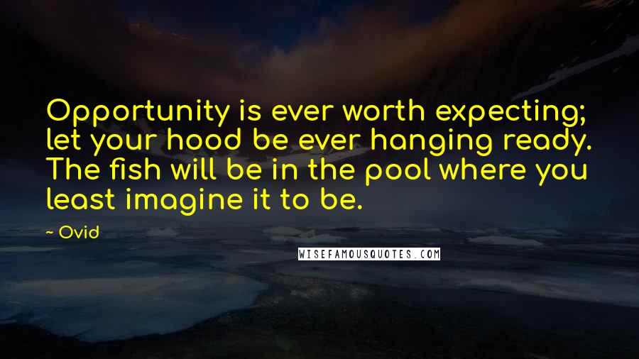 Ovid Quotes: Opportunity is ever worth expecting; let your hood be ever hanging ready. The fish will be in the pool where you least imagine it to be.