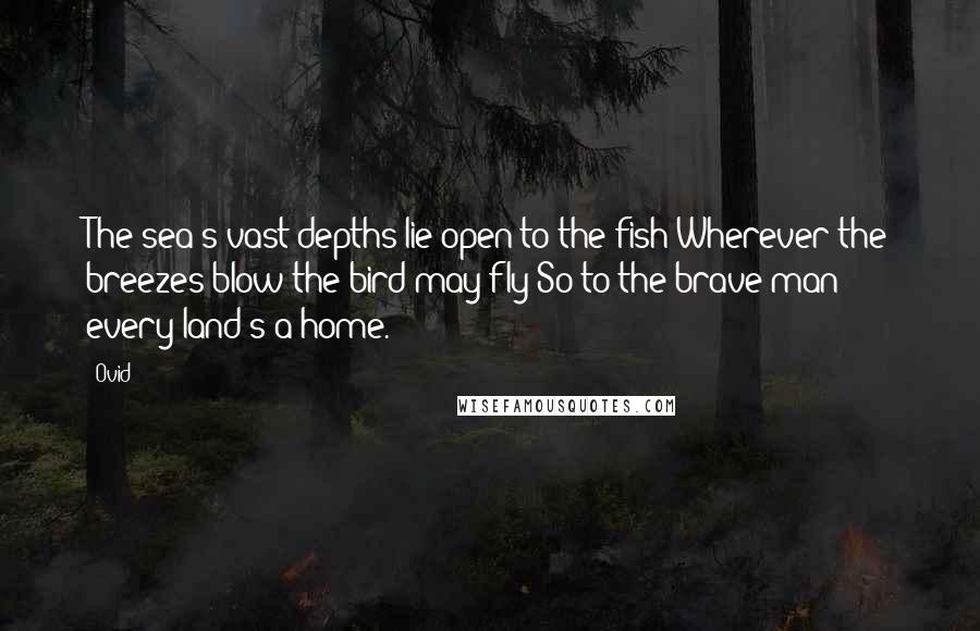 Ovid Quotes: The sea's vast depths lie open to the fish;Wherever the breezes blow the bird may fly;So to the brave man every land's a home.