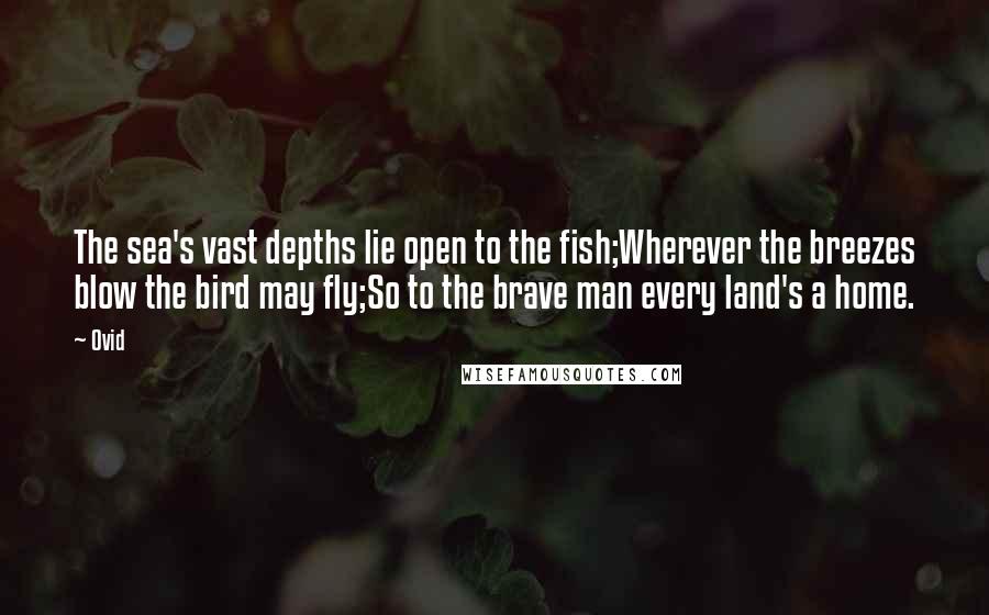 Ovid Quotes: The sea's vast depths lie open to the fish;Wherever the breezes blow the bird may fly;So to the brave man every land's a home.