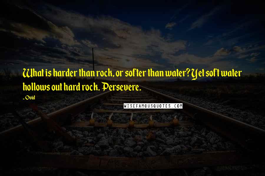 Ovid Quotes: What is harder than rock, or softer than water? Yet soft water hollows out hard rock. Persevere.
