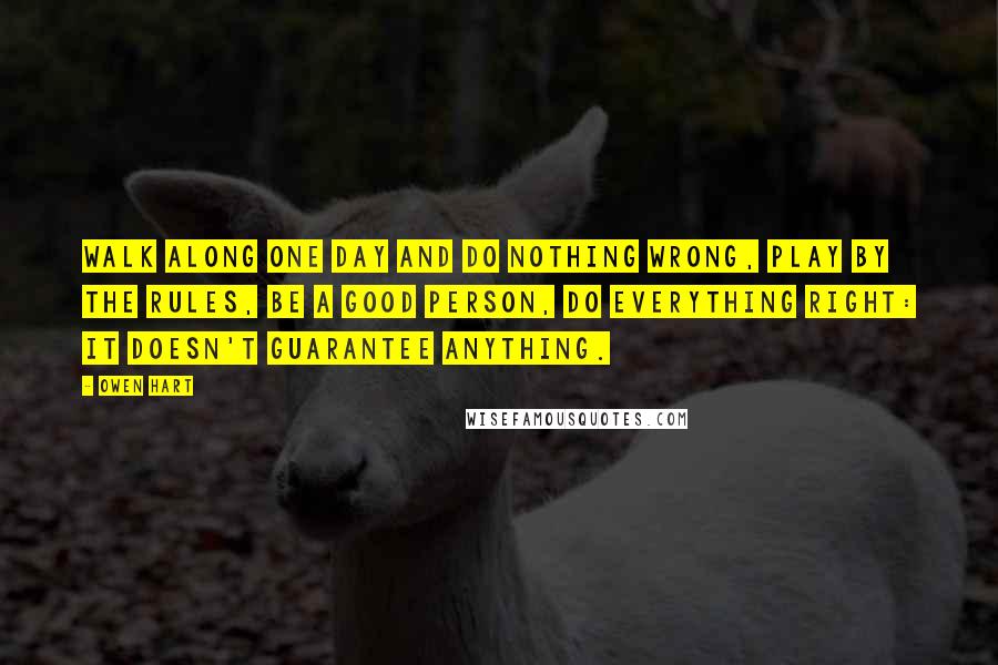 Owen Hart Quotes: Walk along one day and do nothing wrong, play by the rules, be a good person, do everything right: it doesn't guarantee anything.