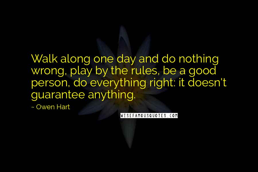 Owen Hart Quotes: Walk along one day and do nothing wrong, play by the rules, be a good person, do everything right: it doesn't guarantee anything.