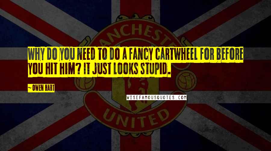 Owen Hart Quotes: Why do you need to do a fancy cartwheel for before you hit him? It just looks stupid.
