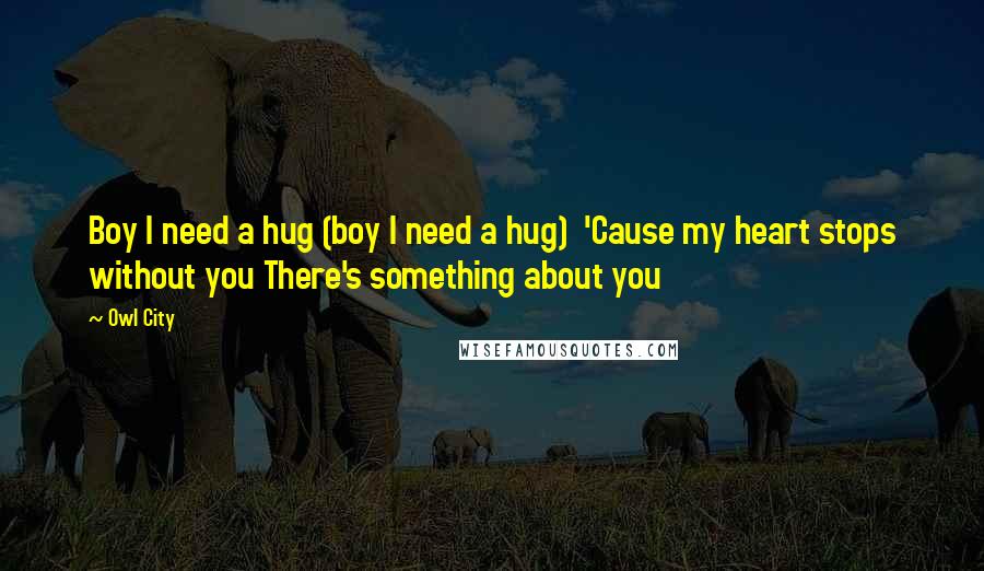 Owl City Quotes: Boy I need a hug (boy I need a hug) 'Cause my heart stops without you There's something about you