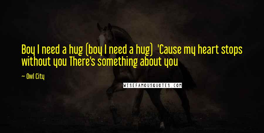 Owl City Quotes: Boy I need a hug (boy I need a hug) 'Cause my heart stops without you There's something about you