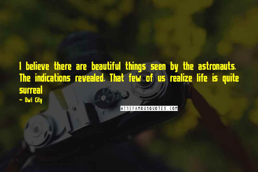 Owl City Quotes: I believe there are beautiful things seen by the astronauts. The indications revealed. That few of us realize life is quite surreal