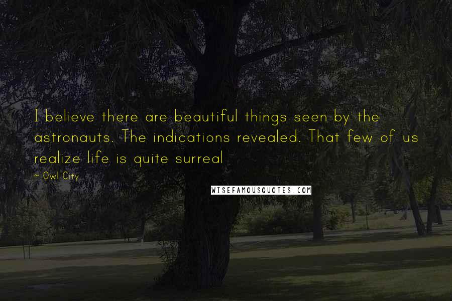 Owl City Quotes: I believe there are beautiful things seen by the astronauts. The indications revealed. That few of us realize life is quite surreal