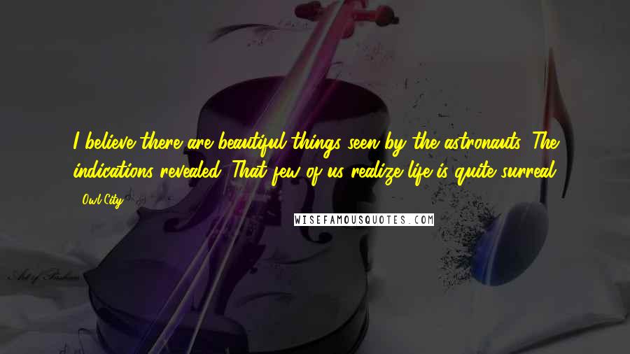 Owl City Quotes: I believe there are beautiful things seen by the astronauts. The indications revealed. That few of us realize life is quite surreal