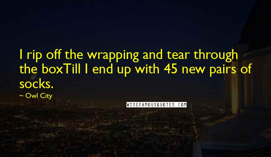 Owl City Quotes: I rip off the wrapping and tear through the boxTill I end up with 45 new pairs of socks.