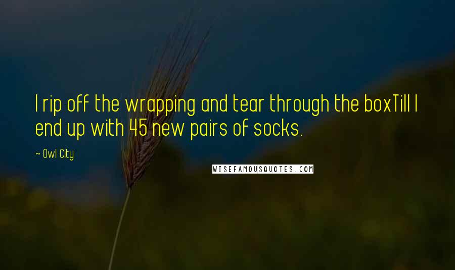 Owl City Quotes: I rip off the wrapping and tear through the boxTill I end up with 45 new pairs of socks.