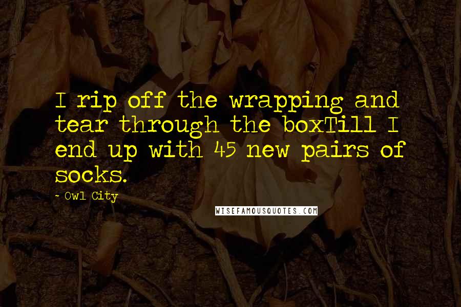 Owl City Quotes: I rip off the wrapping and tear through the boxTill I end up with 45 new pairs of socks.