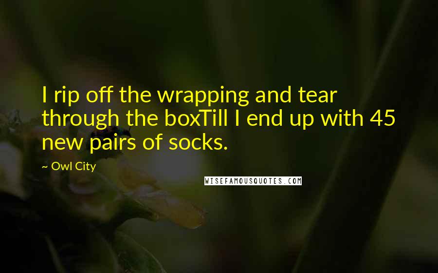 Owl City Quotes: I rip off the wrapping and tear through the boxTill I end up with 45 new pairs of socks.