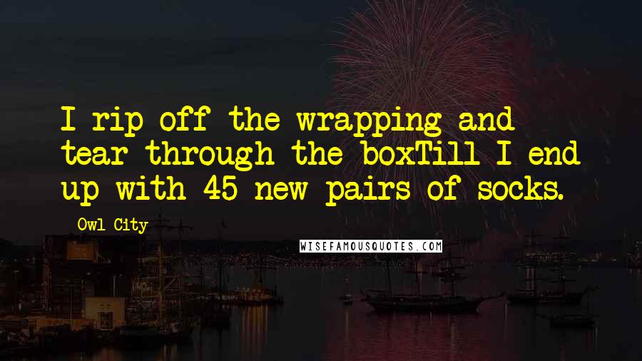 Owl City Quotes: I rip off the wrapping and tear through the boxTill I end up with 45 new pairs of socks.