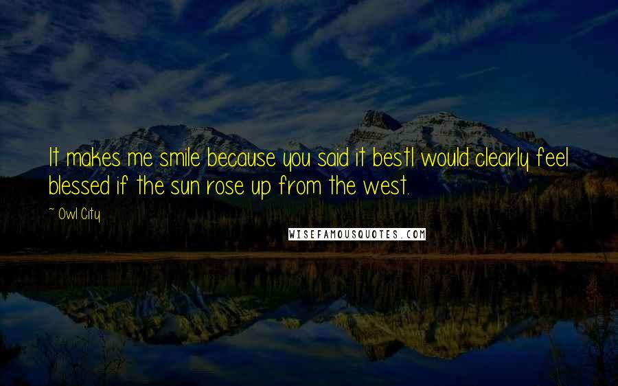 Owl City Quotes: It makes me smile because you said it bestI would clearly feel blessed if the sun rose up from the west.