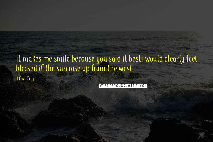 Owl City Quotes: It makes me smile because you said it bestI would clearly feel blessed if the sun rose up from the west.