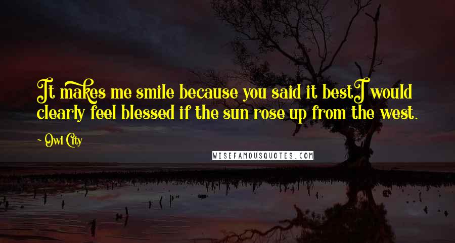 Owl City Quotes: It makes me smile because you said it bestI would clearly feel blessed if the sun rose up from the west.