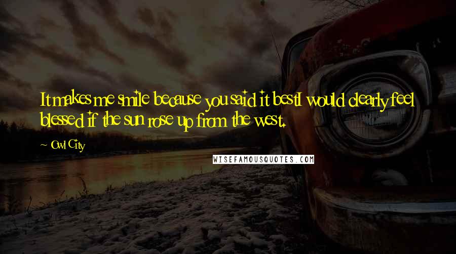 Owl City Quotes: It makes me smile because you said it bestI would clearly feel blessed if the sun rose up from the west.