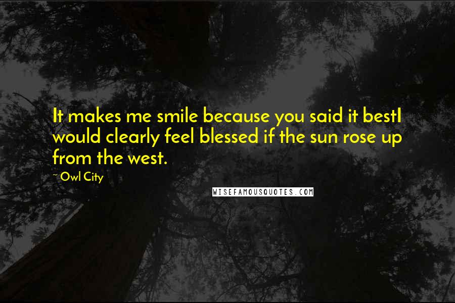 Owl City Quotes: It makes me smile because you said it bestI would clearly feel blessed if the sun rose up from the west.