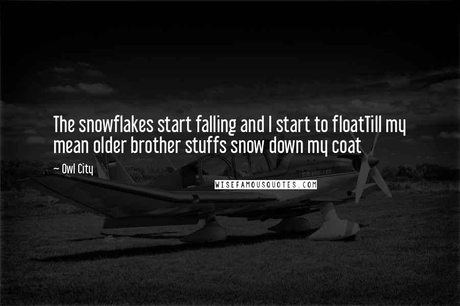 Owl City Quotes: The snowflakes start falling and I start to floatTill my mean older brother stuffs snow down my coat