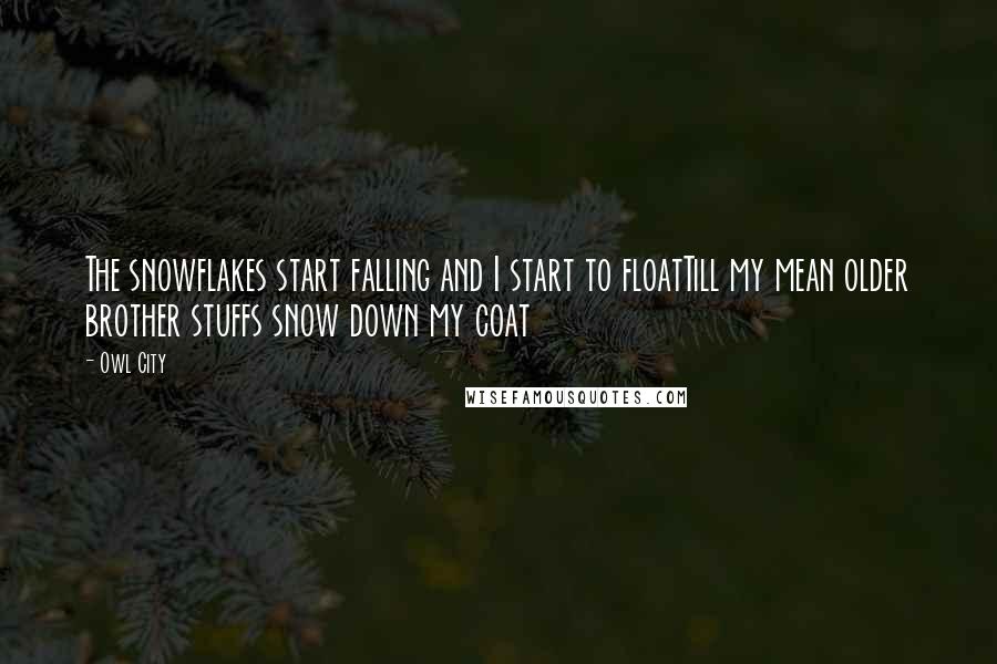 Owl City Quotes: The snowflakes start falling and I start to floatTill my mean older brother stuffs snow down my coat