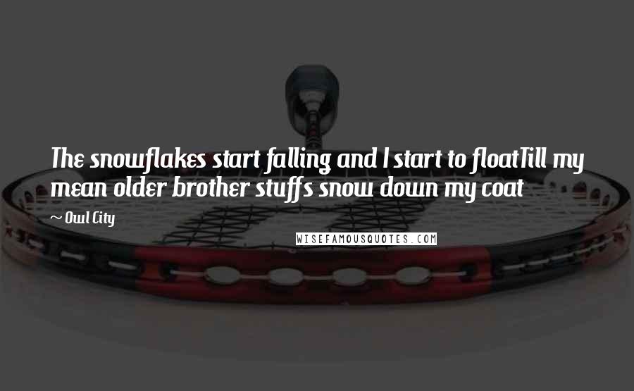 Owl City Quotes: The snowflakes start falling and I start to floatTill my mean older brother stuffs snow down my coat