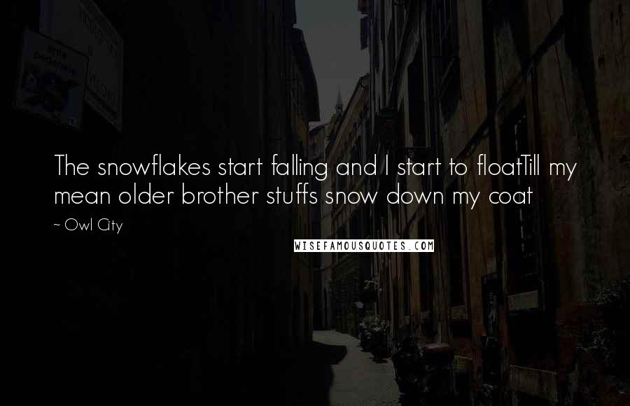 Owl City Quotes: The snowflakes start falling and I start to floatTill my mean older brother stuffs snow down my coat