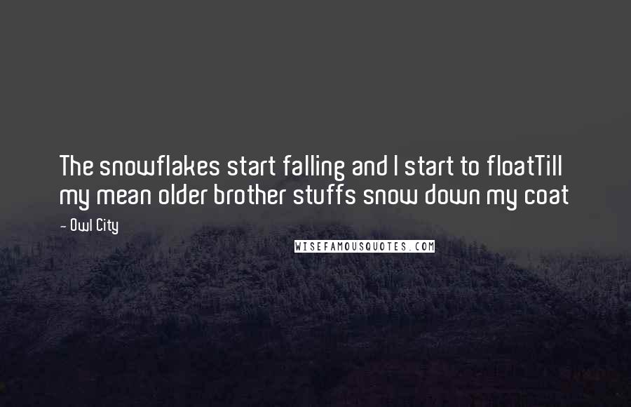 Owl City Quotes: The snowflakes start falling and I start to floatTill my mean older brother stuffs snow down my coat