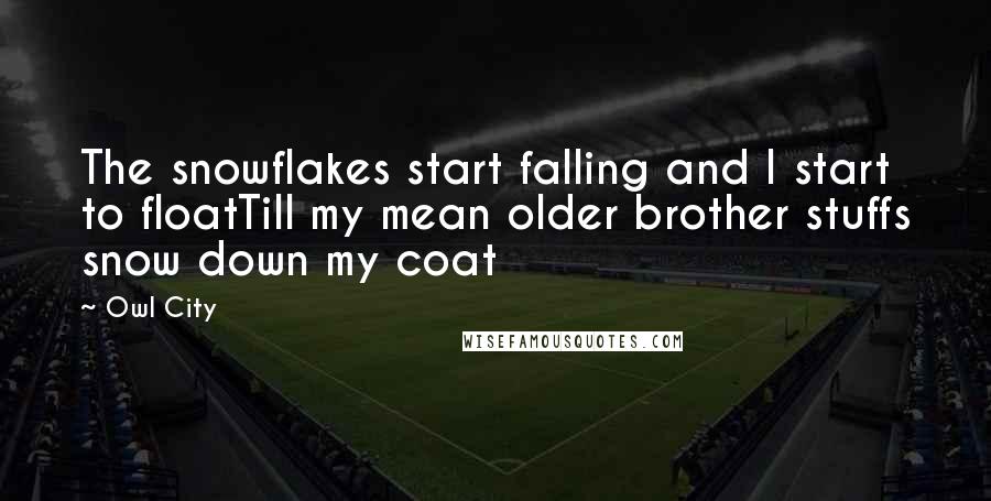 Owl City Quotes: The snowflakes start falling and I start to floatTill my mean older brother stuffs snow down my coat