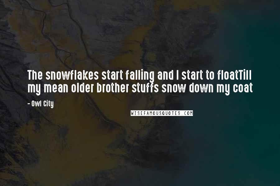 Owl City Quotes: The snowflakes start falling and I start to floatTill my mean older brother stuffs snow down my coat