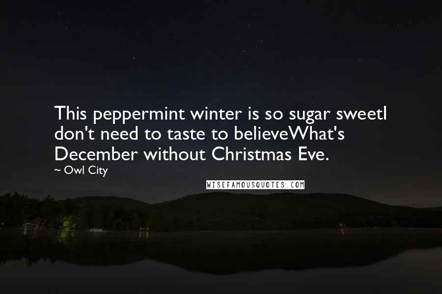 Owl City Quotes: This peppermint winter is so sugar sweetI don't need to taste to believeWhat's December without Christmas Eve.