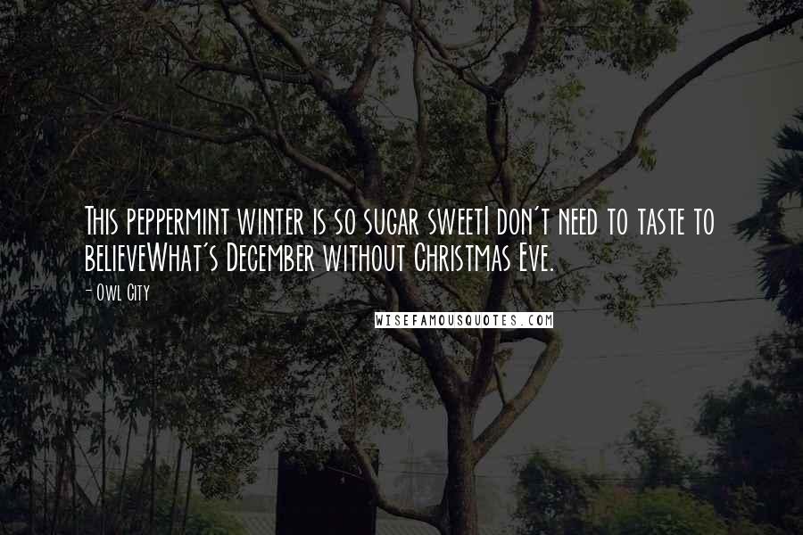 Owl City Quotes: This peppermint winter is so sugar sweetI don't need to taste to believeWhat's December without Christmas Eve.