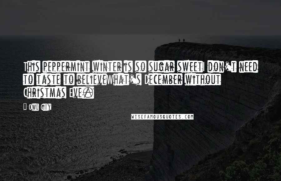 Owl City Quotes: This peppermint winter is so sugar sweetI don't need to taste to believeWhat's December without Christmas Eve.