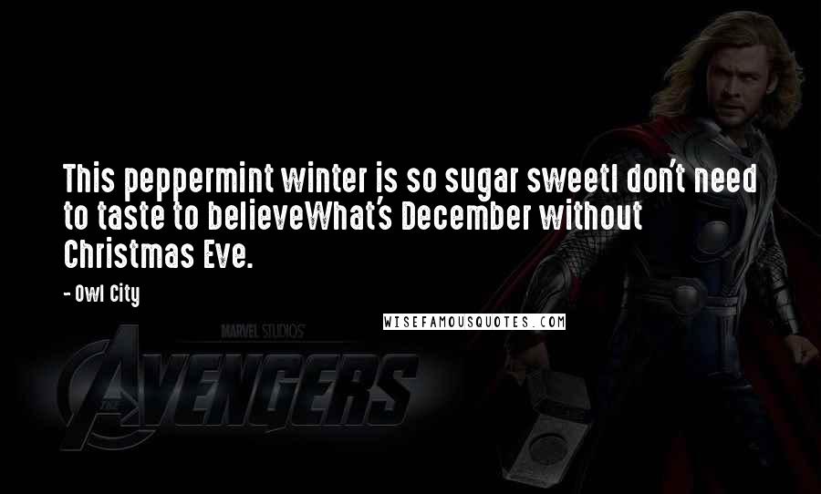 Owl City Quotes: This peppermint winter is so sugar sweetI don't need to taste to believeWhat's December without Christmas Eve.