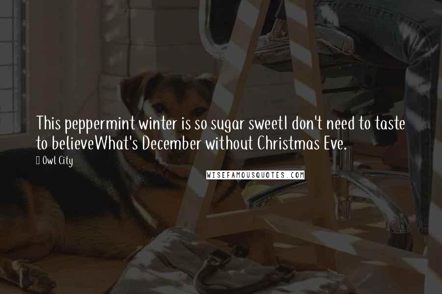 Owl City Quotes: This peppermint winter is so sugar sweetI don't need to taste to believeWhat's December without Christmas Eve.