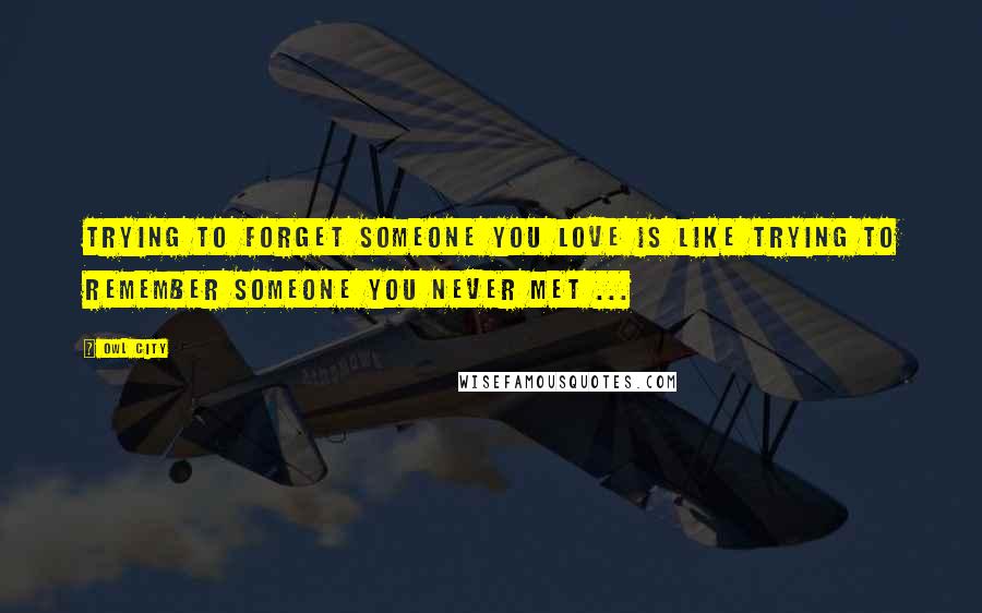 Owl City Quotes: Trying to forget someone you love is like trying to remember someone you never met ...
