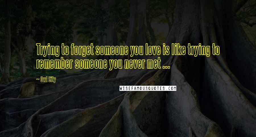 Owl City Quotes: Trying to forget someone you love is like trying to remember someone you never met ... 