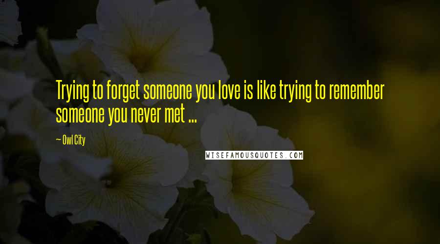 Owl City Quotes: Trying to forget someone you love is like trying to remember someone you never met ... 