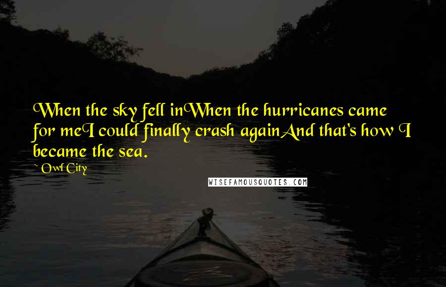 Owl City Quotes: When the sky fell inWhen the hurricanes came for meI could finally crash againAnd that's how I became the sea.