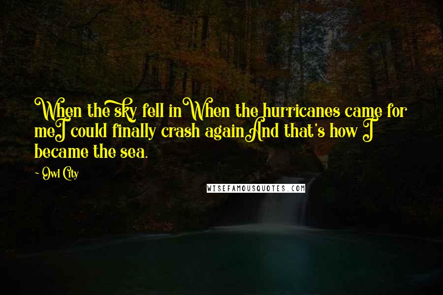 Owl City Quotes: When the sky fell inWhen the hurricanes came for meI could finally crash againAnd that's how I became the sea.