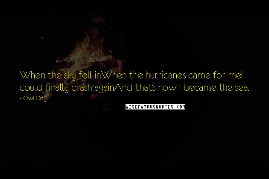 Owl City Quotes: When the sky fell inWhen the hurricanes came for meI could finally crash againAnd that's how I became the sea.