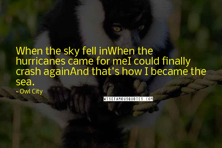 Owl City Quotes: When the sky fell inWhen the hurricanes came for meI could finally crash againAnd that's how I became the sea.