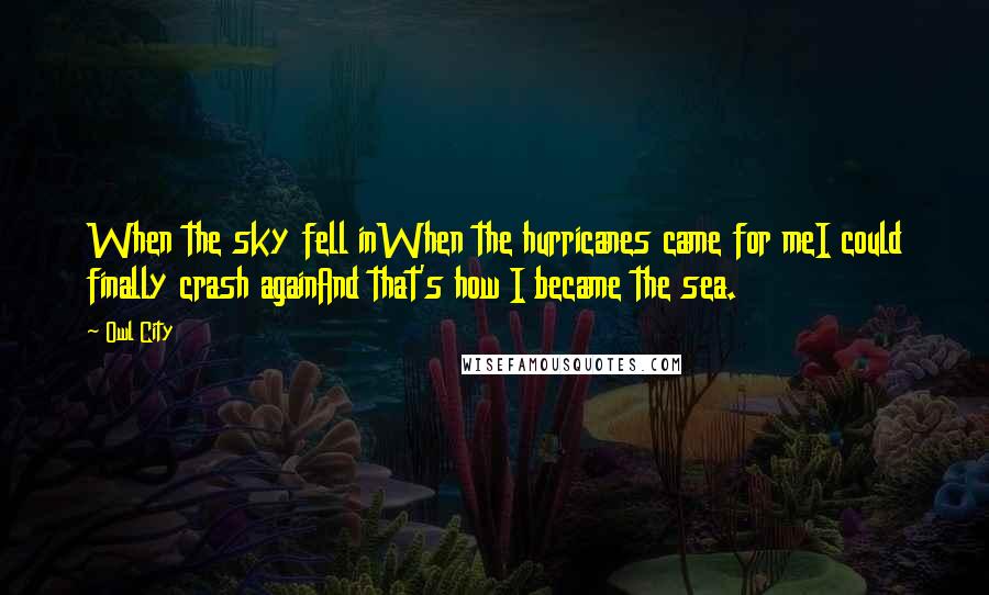 Owl City Quotes: When the sky fell inWhen the hurricanes came for meI could finally crash againAnd that's how I became the sea.