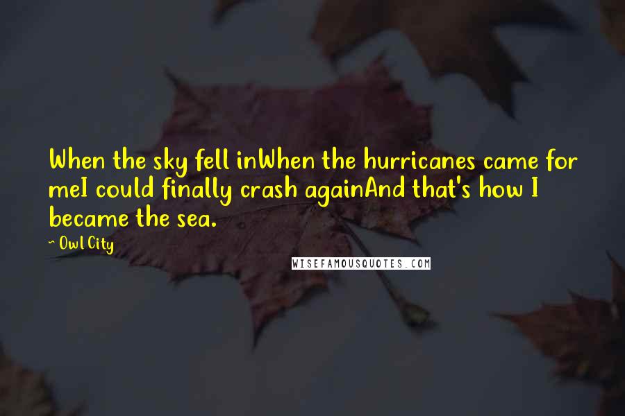 Owl City Quotes: When the sky fell inWhen the hurricanes came for meI could finally crash againAnd that's how I became the sea.