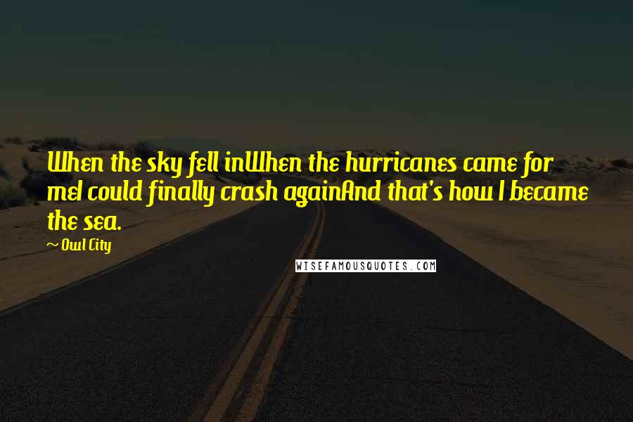 Owl City Quotes: When the sky fell inWhen the hurricanes came for meI could finally crash againAnd that's how I became the sea.