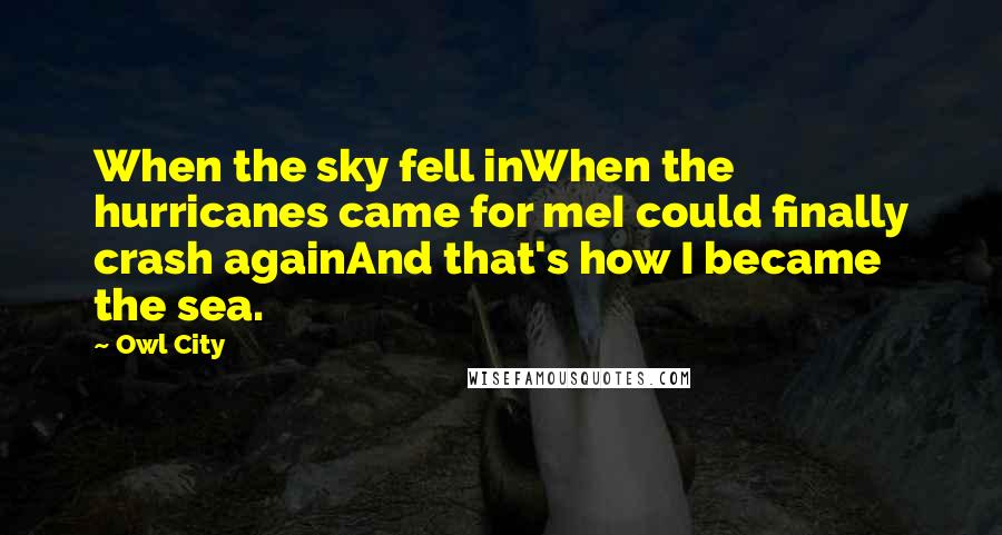 Owl City Quotes: When the sky fell inWhen the hurricanes came for meI could finally crash againAnd that's how I became the sea.