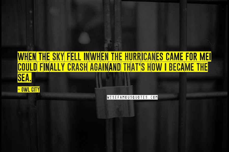 Owl City Quotes: When the sky fell inWhen the hurricanes came for meI could finally crash againAnd that's how I became the sea.