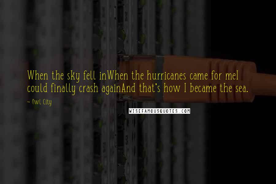 Owl City Quotes: When the sky fell inWhen the hurricanes came for meI could finally crash againAnd that's how I became the sea.