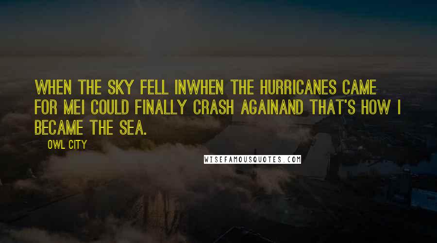Owl City Quotes: When the sky fell inWhen the hurricanes came for meI could finally crash againAnd that's how I became the sea.