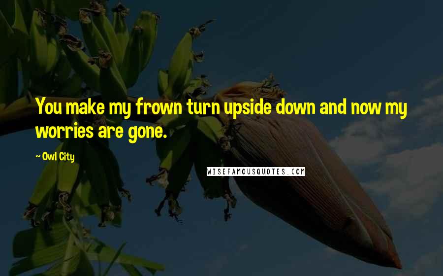 Owl City Quotes: You make my frown turn upside down and now my worries are gone.