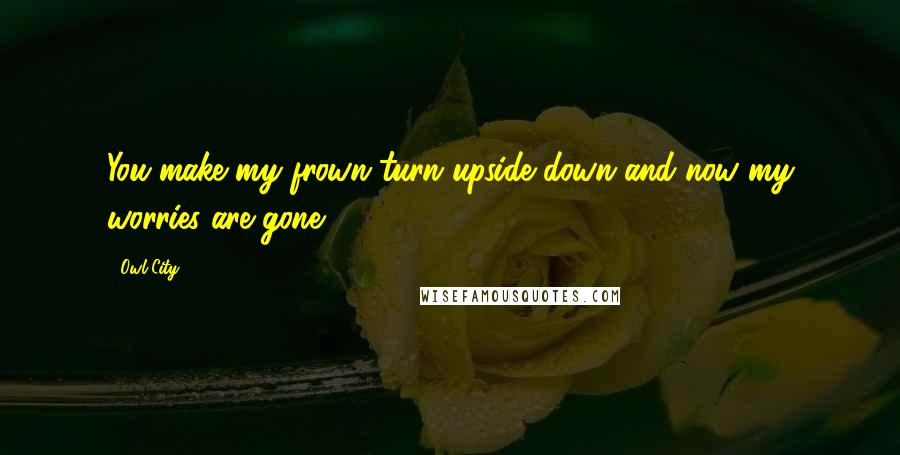 Owl City Quotes: You make my frown turn upside down and now my worries are gone.